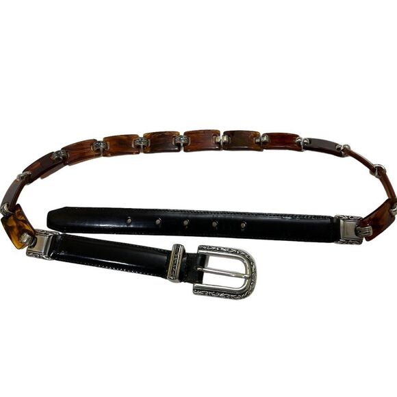 Vintage Brighton Black Leather & Tortoise Shell Bakelite Style Belt 42103 Large main image 10
